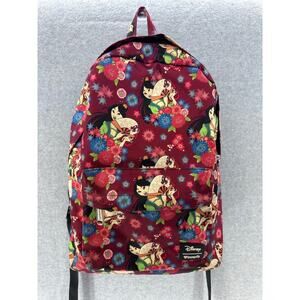Disney Loungefly Mulan Backpack Maroon Floral Print Nylon Zip Up Pockets